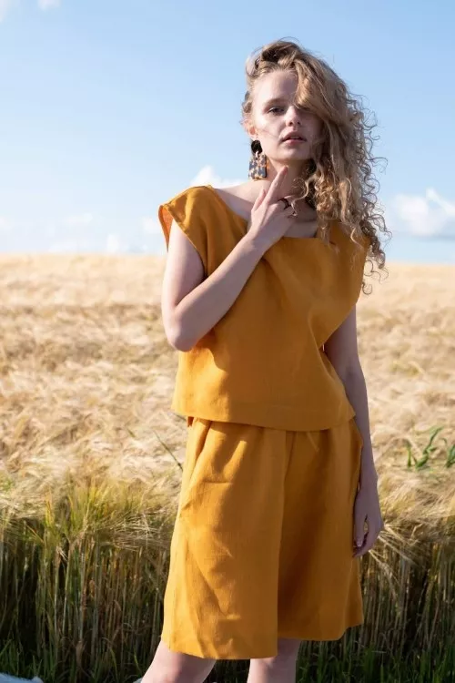 Женский льняной топ Silence 043 Marigold - фото №2